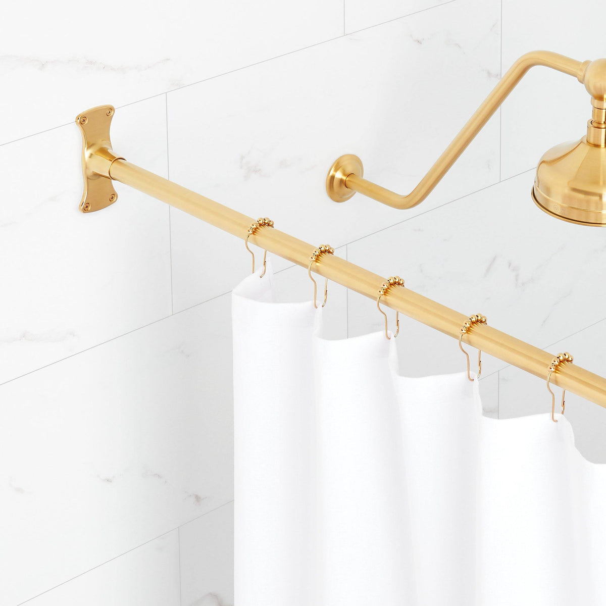 Signature Hardware 466738 60" Straight Brass Shower Rod Brushed Gold - Brushed Gold